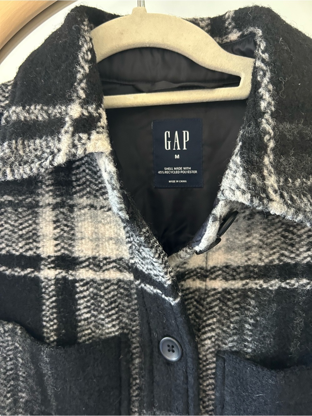 GAP Black and White Plaid Wool-Blend Shacket